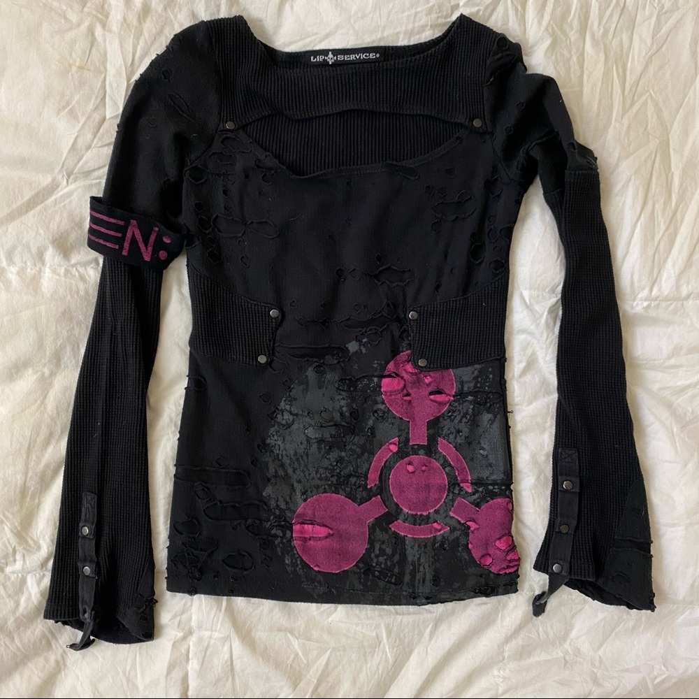 Lip Service Bio Threat Pink and Black Size Small mallgoth goth emo punk scene